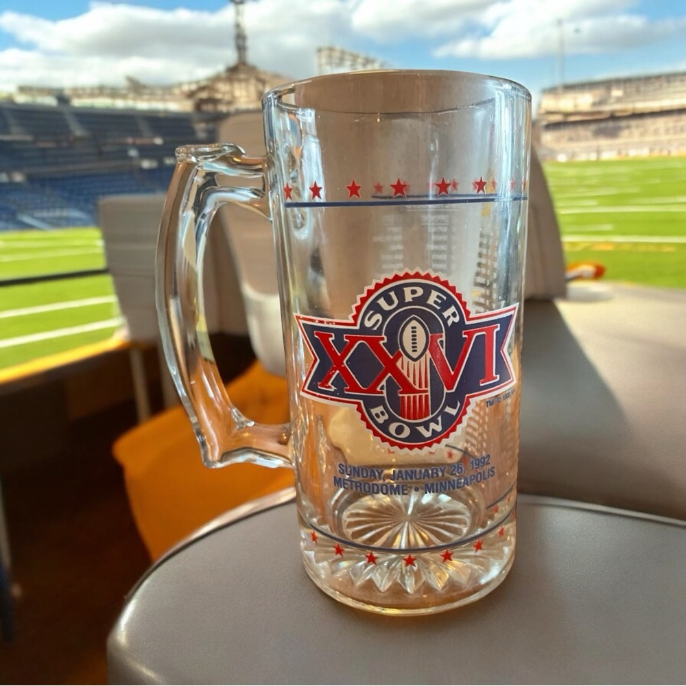 Super Bowl 26 Vintage Beer Stein Glass Buffalo vs Washington